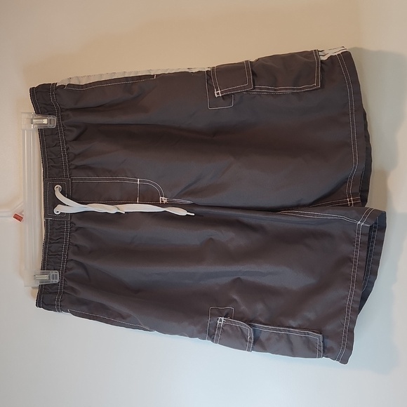 Kanu Surf Board Shorts Gray Swim Beach Cargo Pockets Lined Drawstring Men's L - Picture 1 of 10